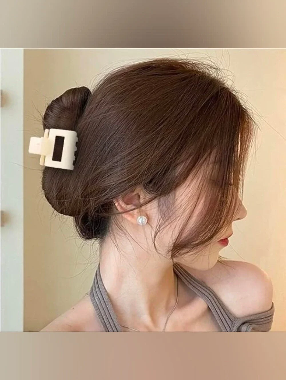 Medium Sized Minimalist Rectangle Hair Clips - Dark Brown & Beige BNIB